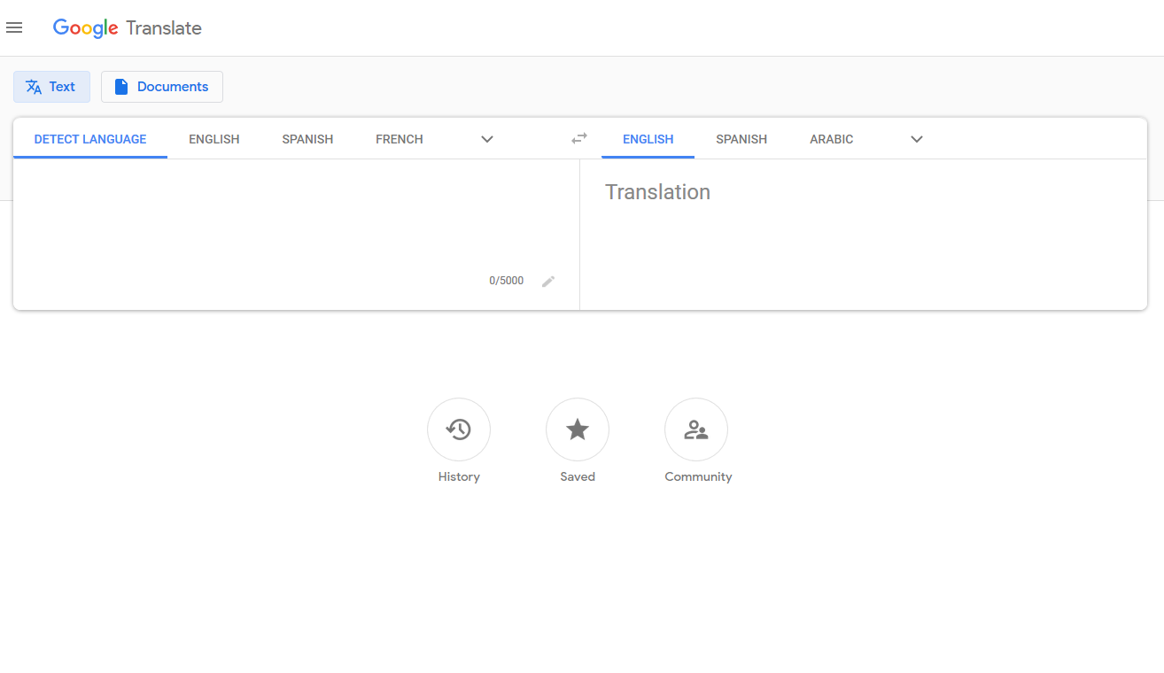 Screenshot of Google Translate